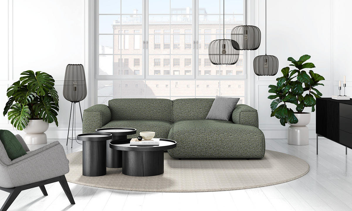 ECKSOFA mit XL-Longchair - Schwarz/Grün, Kunststoff/Textil (260/171cm) - home24