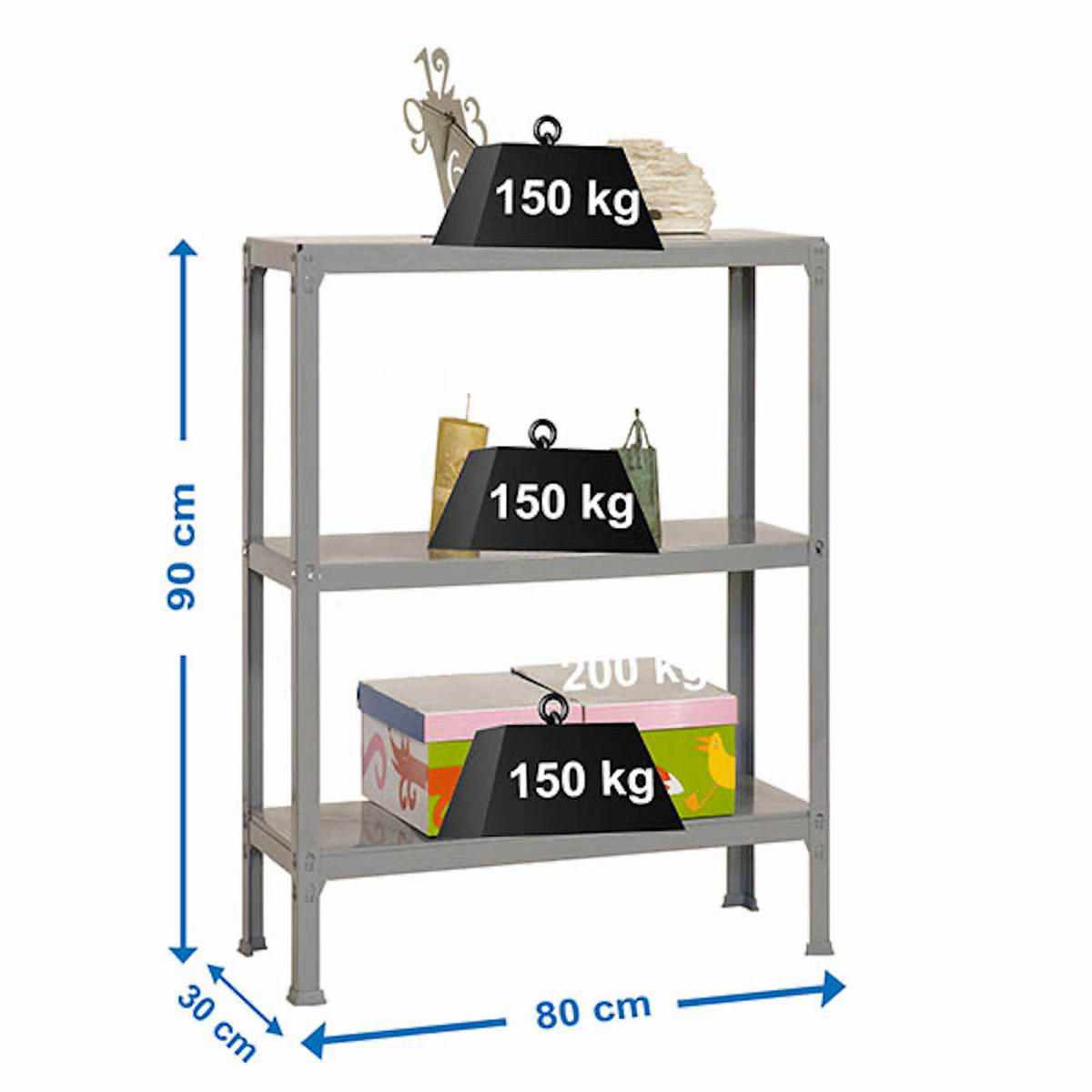 WOHNREGAL LIVING KOALA METAL mit 3 Fachböden | HxBxT 90x80x30cm | Fachlast 150kg | Grau/Grau - Grau, Metall (80/90/30cm) - PROREGAL