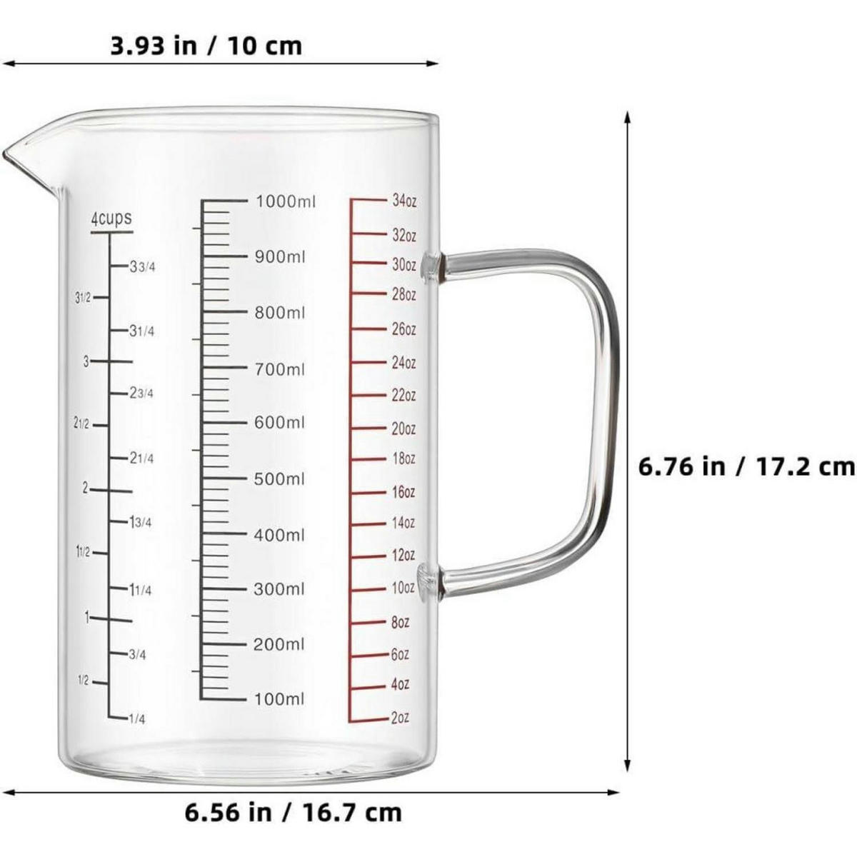 GLASMESSBECHER mit Griff und Ausguss 1000ml - Multicolor, Glas (1L)