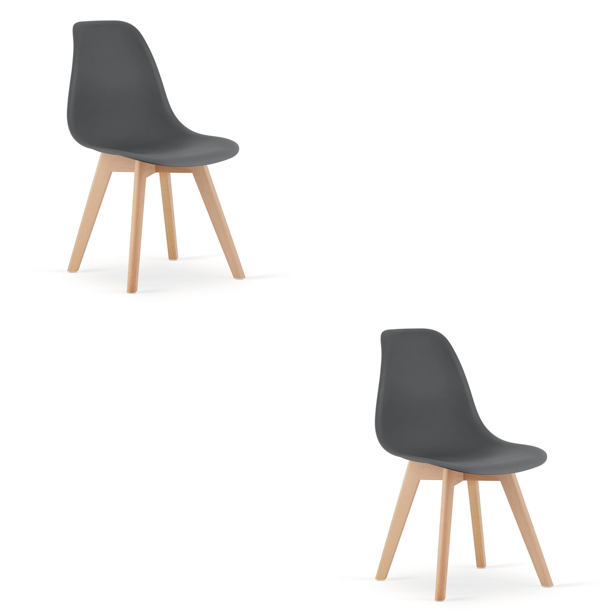 ESSZIMMERSTUHL 2-er Set KITO dunkelgrauer Sitz, natürliche Beine - Dunkelgrau/Naturfarben, Kunststoff (46/80/54.5cm) - Valora