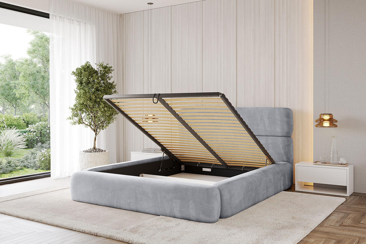 POLSTERBETT mit Bettkasten und Lattenrost, Boxbett ohne Matratze - ENORA 120x200 Hellgrau - Hellgrau, Holzwerkstoff/Textil (120/200cm) - ALTDECOR