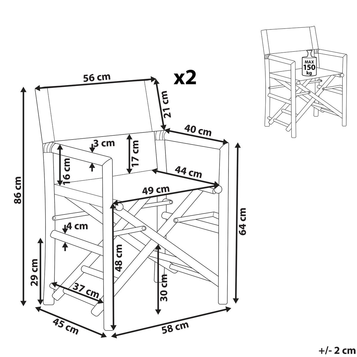 GARTENSTUHL 2er-Set Massivholz cremeweiß Molise - Hellbraun, Holz (58/86/45cm) - Beliani