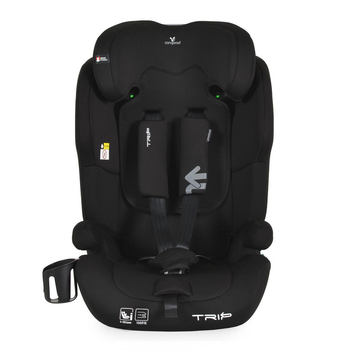 KINDERSITZ Trip i-Size schwarz (76-150cm) Isofix verstellbare Kopfstütze Gurt - Schwarz, Textil (40/60/45cm) - Cangaroo
