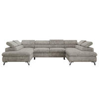 WOHNLANDSCHAFT PABLO U Schenille grob gewebt Hellgrau - Hellgrau/Schwarz, Textil/Metall (346/76/208cm) - MKS