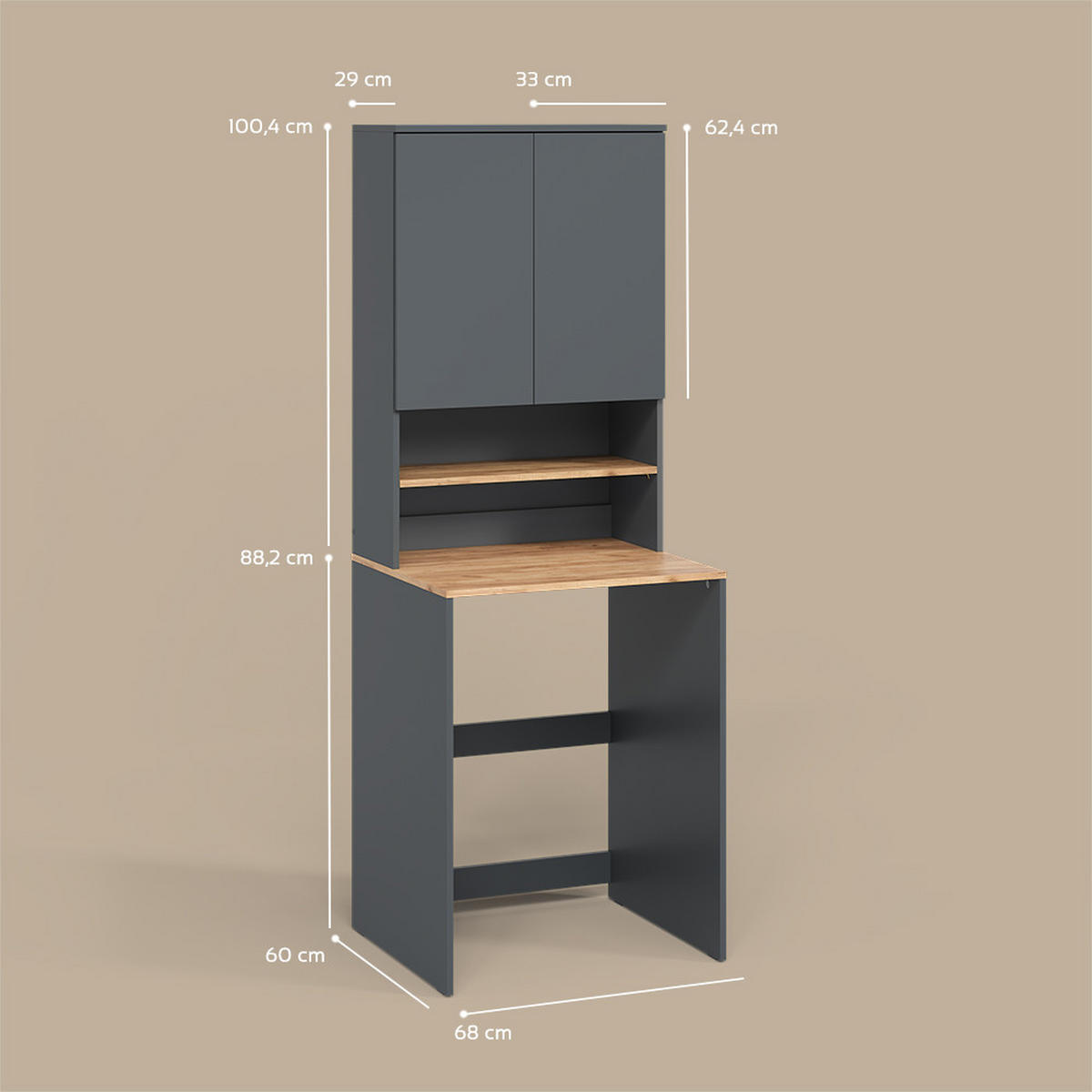 WASCHMASCHINENSCHRANK Paolina Anthrazit/Goldkraft Eiche 68 x 88.2 cm 2 Teile mit Regal - Honigeiche/Anthrazit, Holzwerkstoff (68/88.2/60cm) - Livinity®