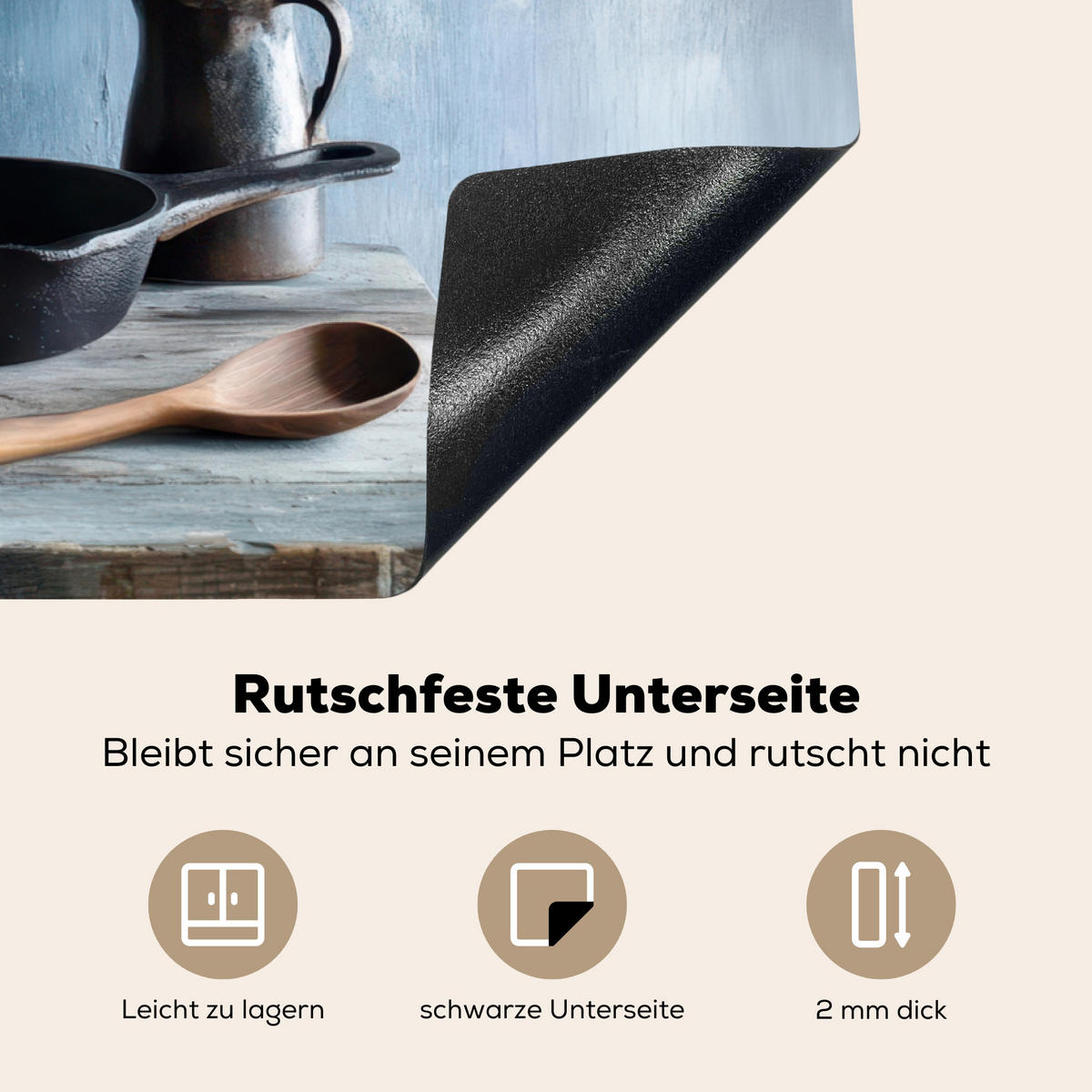 HERDABDECKPLATTE Stilleben - Kräuter - Rustikal Induktionsmatte 77x51 cm - Blaugrau, Kunststoff (77/51/0.2cm) - MuchoWow