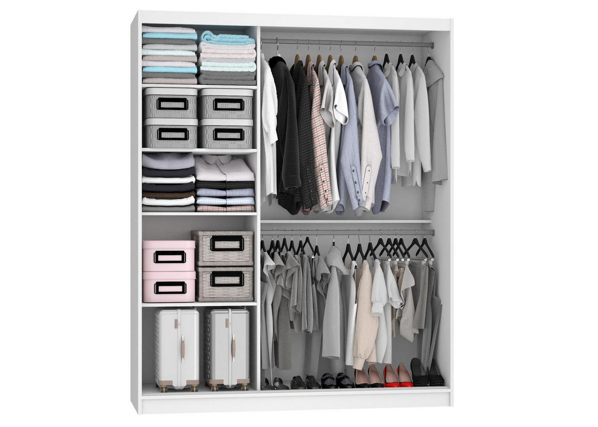 SCHWEBETÜRENSCHRANK Verona MSE, Schwarz Matt, 158 cm, mit Spiegel - Schwarz, Holz (158/216/60cm) - B BELINI GROUP