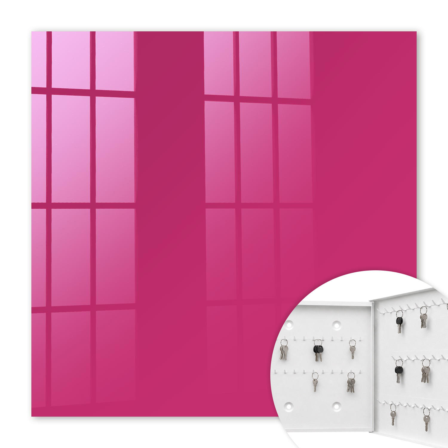 SCHLÜSSELBOX Weiß 30x30 cm – Türöffnung nach rechts - Intensives Rosa - Pink, Metall (30/30/5cm) - TULUP