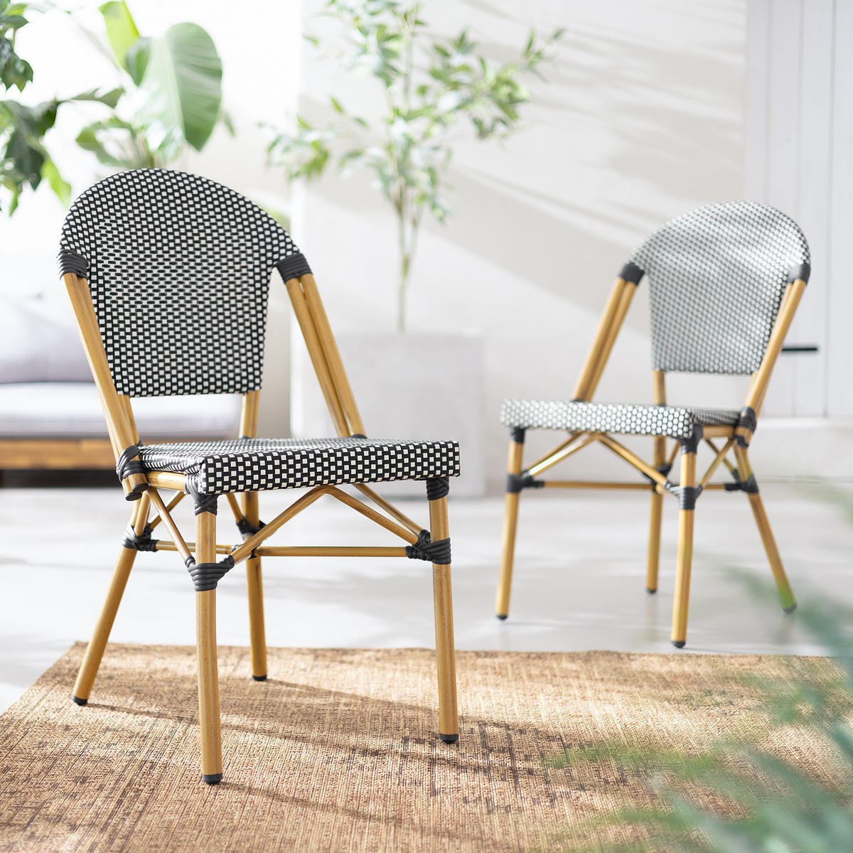 GARTENSTUHL - Aluminium / Textilene - Schwarz / Weiß - 2er-Set - Schwarz/Weiß, Textil/Metall (46/99/58cm) - home24