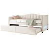 POLSTERBETT 90/200 cm Beige mit Ausziehbett und LED-Beleuchtung aus Leinen und MDF - Beige, Textil (90/200cm) - OKWISH