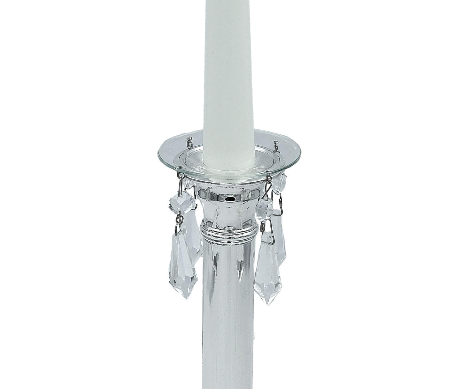 GLAS-KERZENMANSCHETTE mit Behang (Bobeches) (Tropfenfänger) für Kerzen bis Ø 25 mm - Transparent, Paraffin (7/0.2/7cm) - Holfeuer Crystal Design