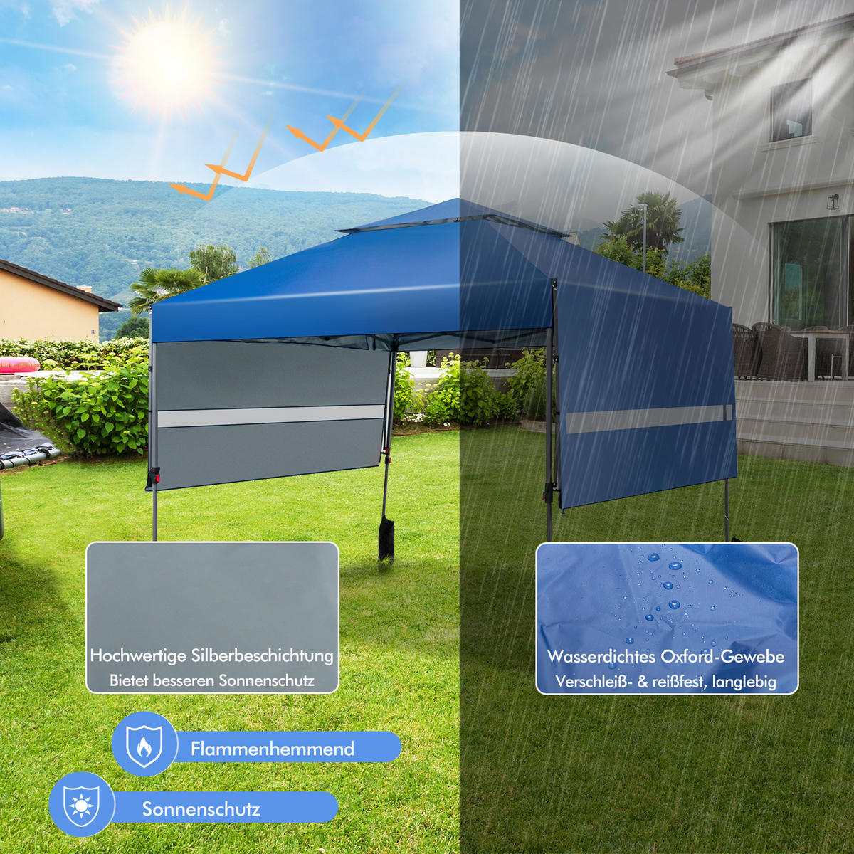 PAVILLON 3x3m Blau - Blau, Kunststoff (537/290/300cm) - COSTWAY