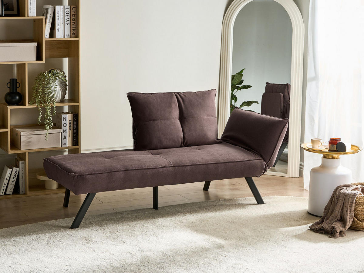 ČALOUNĚNÉ LEHÁTKO CHAISE LONGUE PRAVOSTRANNÉ Látka Hnědé Rocamadour - černá/hnědá, textil (150/83/72cm) - Beliani