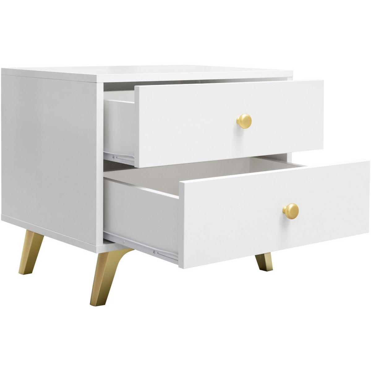 NACHTTISCH Solea mit 2 Schubladen, Weiß - Goldfarben/Weiß, Holzwerkstoff (54/48/41cm) - Beautysofa