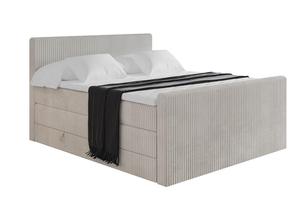 BOXSPRINGBETT mit Matratze H3|H4 und Lattenrost - TOLO-Z KING 180x200 Cord - Creme - Creme, Holzwerkstoff (180/200cm) - ALTDECOR