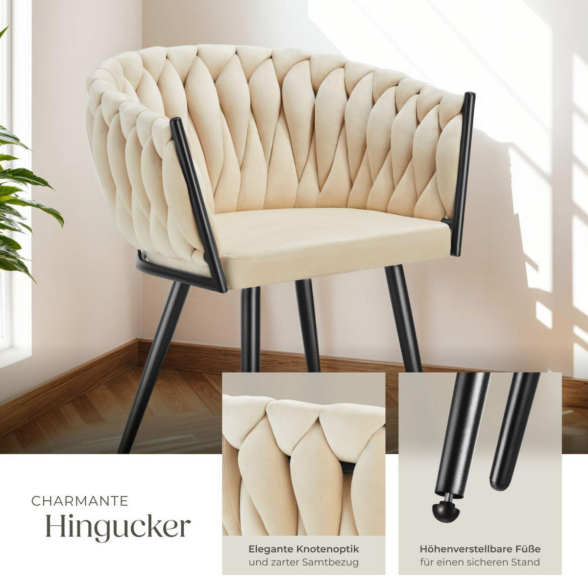 ESSZIMMERSTUHL 4er Set Astano 60 5 x 55 x 75 cm Sand - Sandfarben, Textil (60.5/75/55cm) - tectake