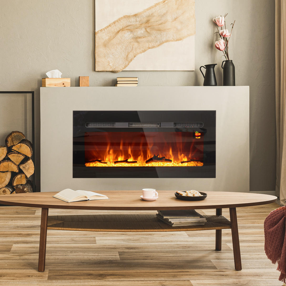 ELEKTROKAMIN mit LED Flammeneffekt,1800 W Wandkamin mit Kristalle, in 3 Farben - Schwarz, Metall (15.8/45/91.4cm) - HOMCOM