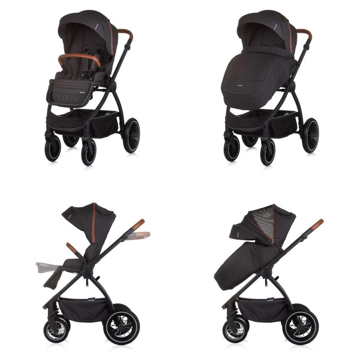 KOMBIKINDERWAGEN Prestige 3 in 1 schwarz Babywanne Rucksack i-Size Babyschale - Schwarz, Metall (85/59/123cm) - Chipolino