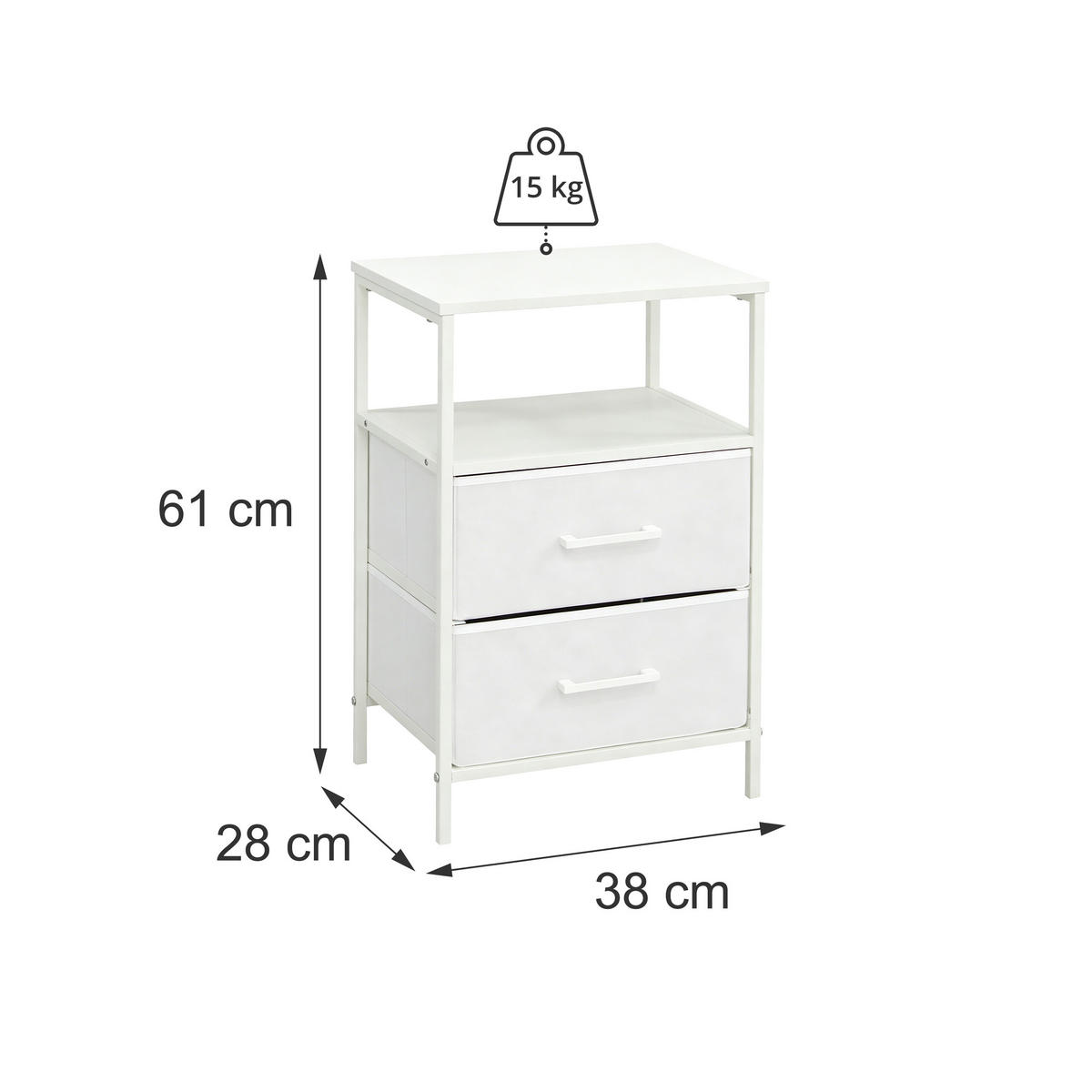 NACHTTISCH Weiß 2er-Pack 2 Schubladen - Weiß, Holzwerkstoff/Textil (38/61/28cm) - Relaxdays
