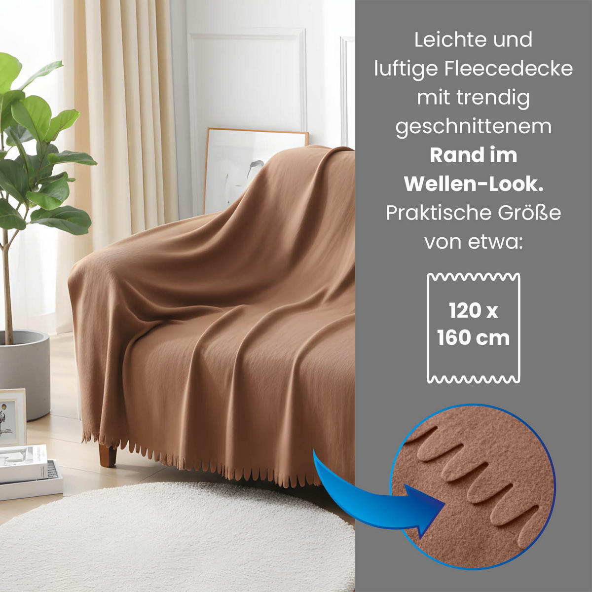 3ER Set Fleecedecken wave 120x160 braun - Braun, Textil (120/160cm) - wometo