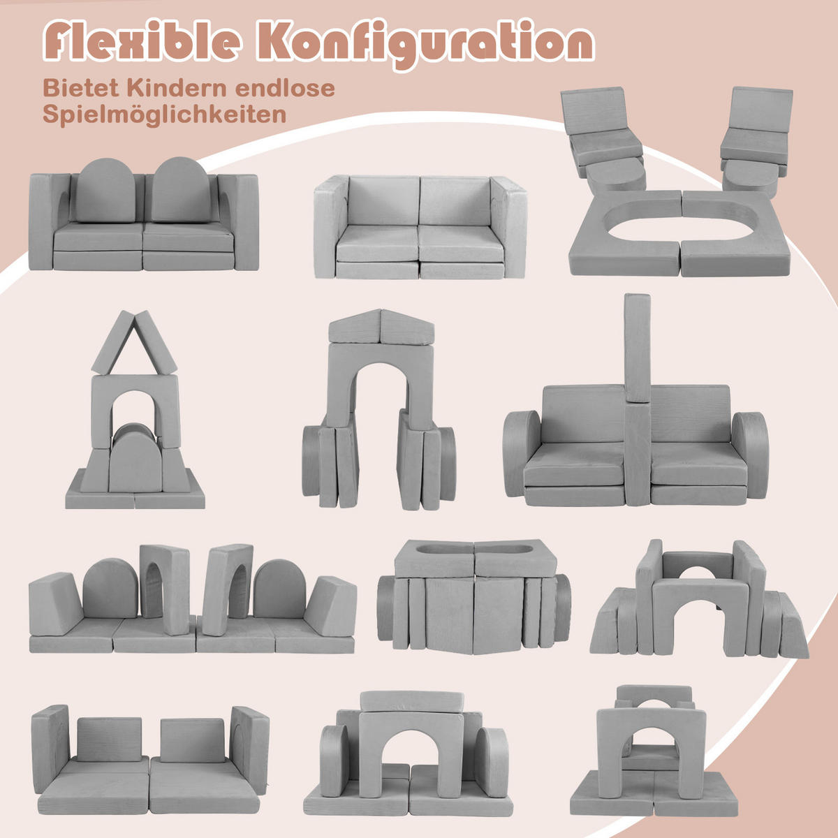KINDERSOFA 60cm Grau - Grau, Textil (72/60/142cm) - COSTWAY