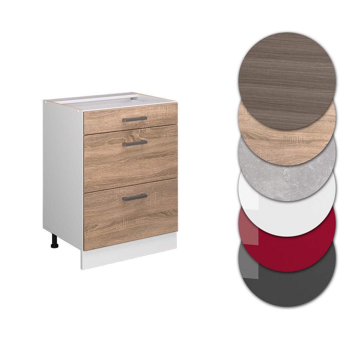 KÜCHENUNTERSCHRANK R-Line Sonoma 60 cm mit Schubladen, ohne AP - Weiß/Sonoma Eiche, Holzwerkstoff (60/81.6/46cm) - Vicco