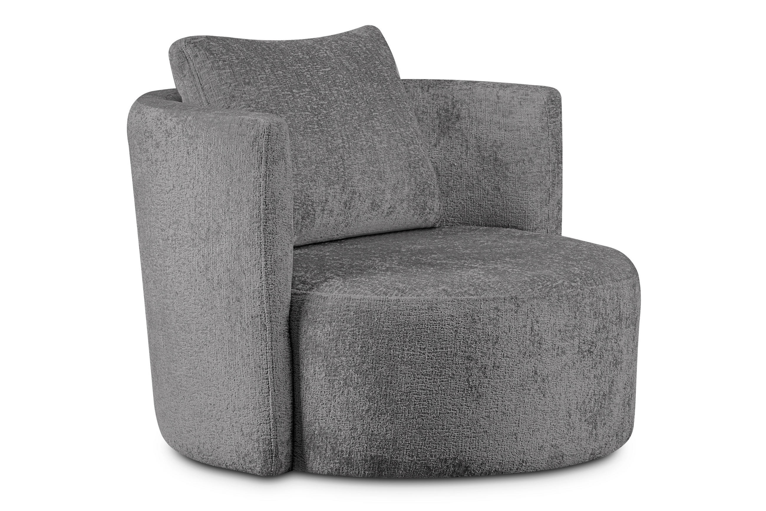 DREHSESSEL RAGGI 360° Drehfunktion mit inklusive dekorativem Kissen, Grau - Grau, Textil (92/75/94cm) - KONSIMO®