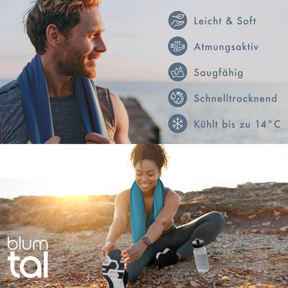 SPORTHANDTUCH Inga kühlend, 100/30 cm mit Tasche, Dunkelblau - Dunkelblau, Textil (30/100cm) - Blumtal