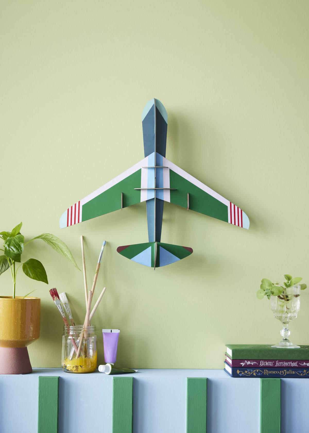 WANDDEKO Düsenflugzeug 12.5/39 cm - Multicolor, Wellpappe (12.5/39/43cm) - KUNSTLOFT