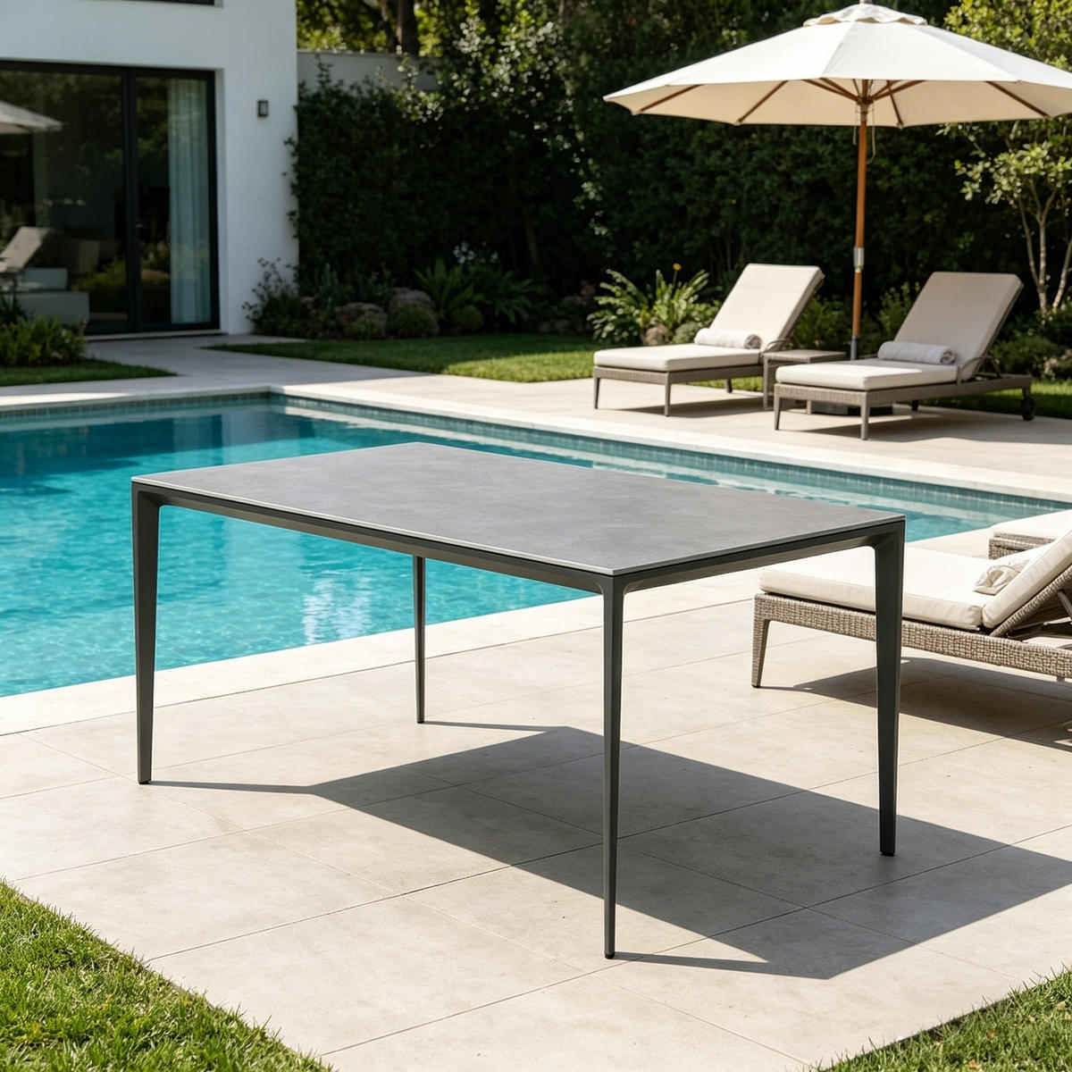 GARDEN ESSTISCH Platte & Stahl Grau, Matt - Grau, Metall (90/160/75cm) - Authentics