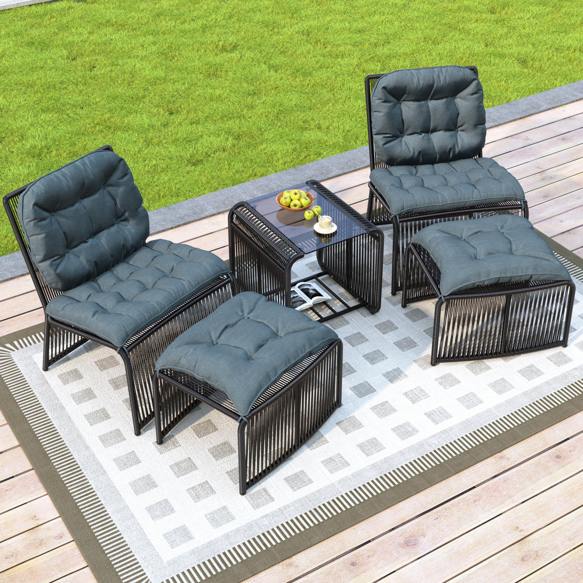 GARTENMÖBELSET 5tlg Rattan Glastisch wetterfest Balkon - Multicolor, Metall - FLIEKS