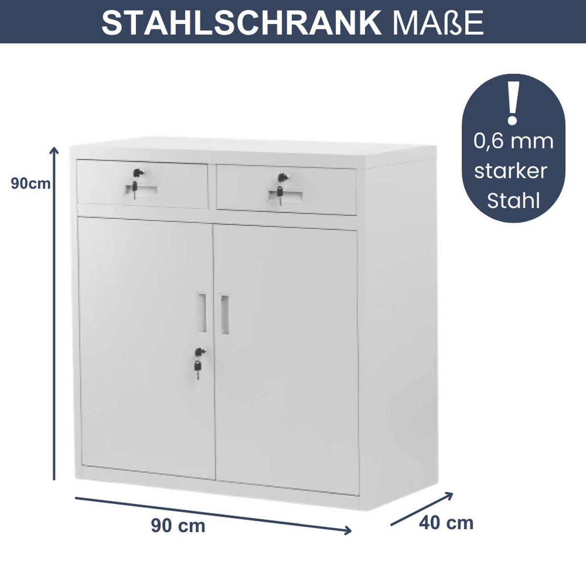 METALLSCHRANK klein VERSI mit Schubladen Flügeltüren 90x90x40cm Grau - Grau, Metall (90/90/40cm) - DELUKE