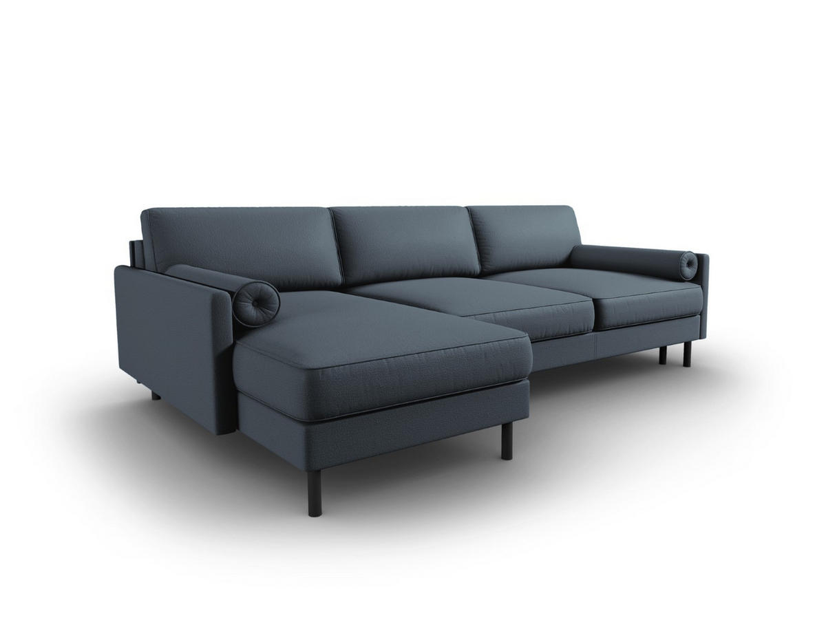 AUSKLAPPBARES-ECKSOFA links mit Container Scott aus strukturiertem Stoff blau 5 Sitzplätze - Blau, Textil (142/212cm) - Micadoni