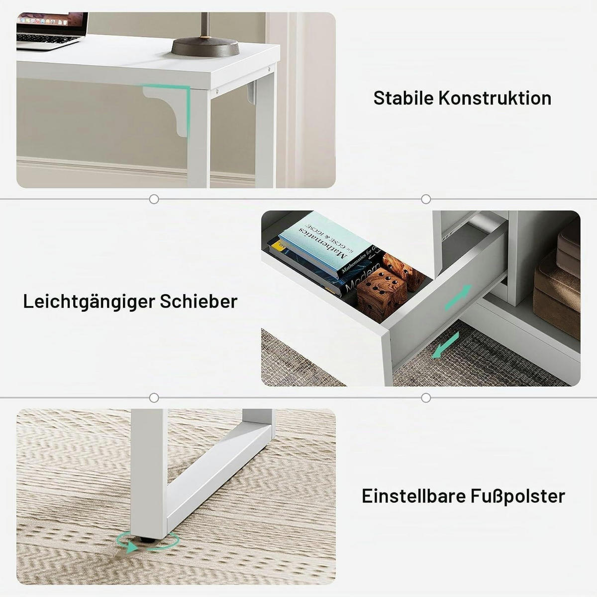 SCHREIBTISCH L-förmig mit Schubladen und Regalen weiß wendbar - Weiß, Holzwerkstoff (45/100/75cm)