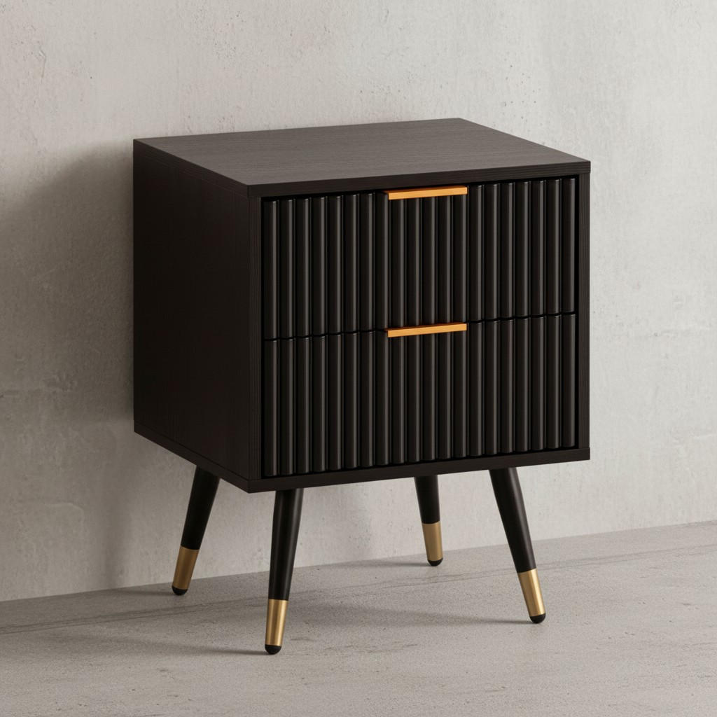 NACHTTISCH – Schwarz/Eiche-Dekor, 43,5x39x56 cm, mit Schubladen, modern - Goldfarben/Schwarz, Holzwerkstoff/Metall (44/56/39cm) - KADIMA DESIGN