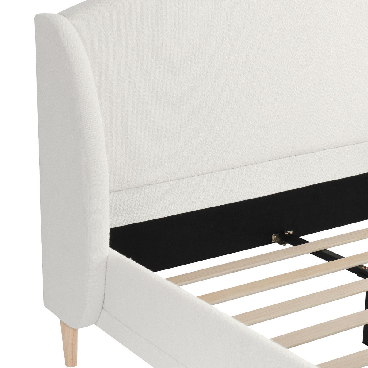 BETT mit Wingback-Kopfteil 140x190 cm Bouclé Weiß - Weiß, Holz (140/190cm) - Meubliv
