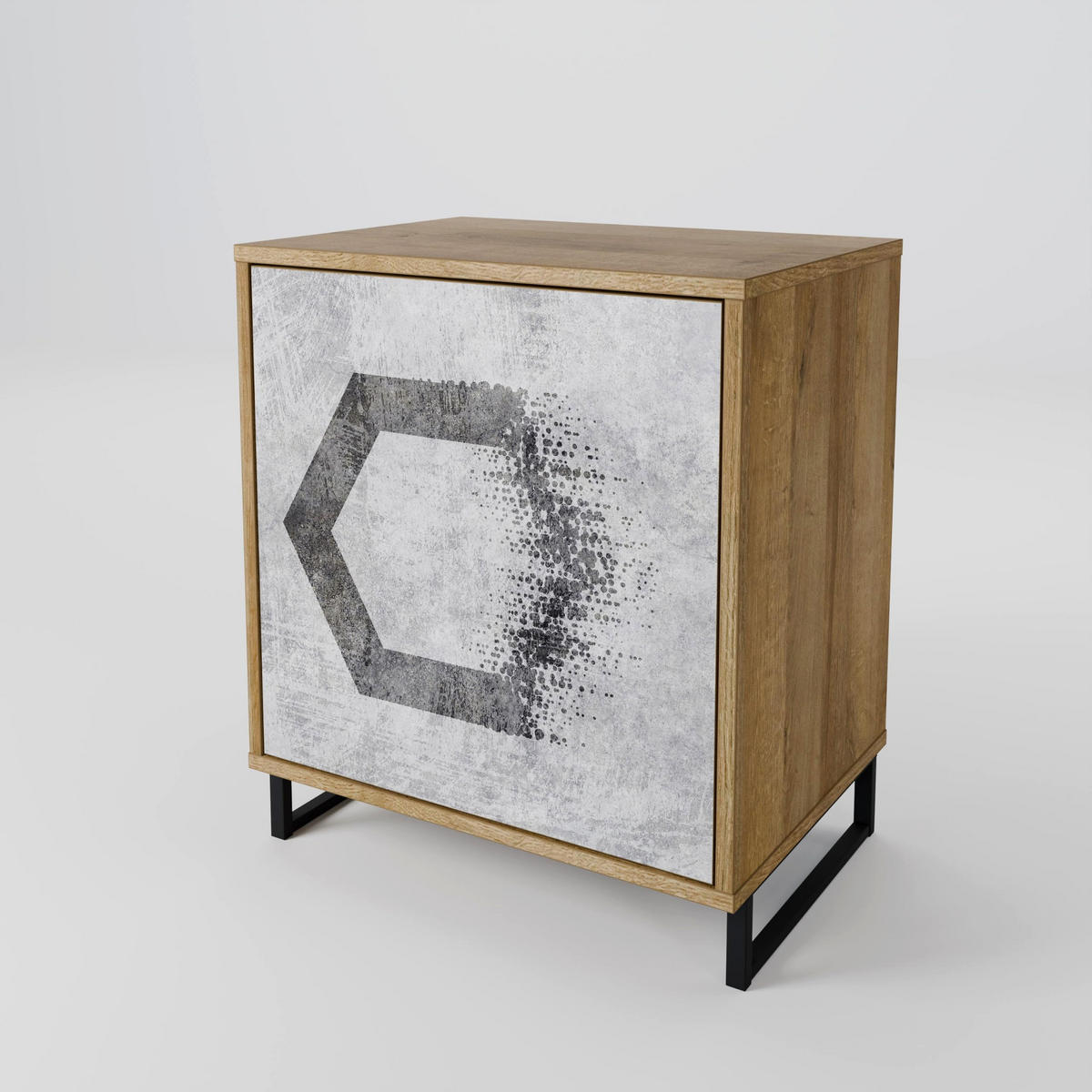 SIDEBOARD HEXAGONAL FIGURES, Eichefarben, 57,5x42x70,5 cm, Schwarze Metall-Sternfüße - Eichefarben/Multicolor, Holzwerkstoff/Metall (57.5/70.5/42cm) - SpaceRebels