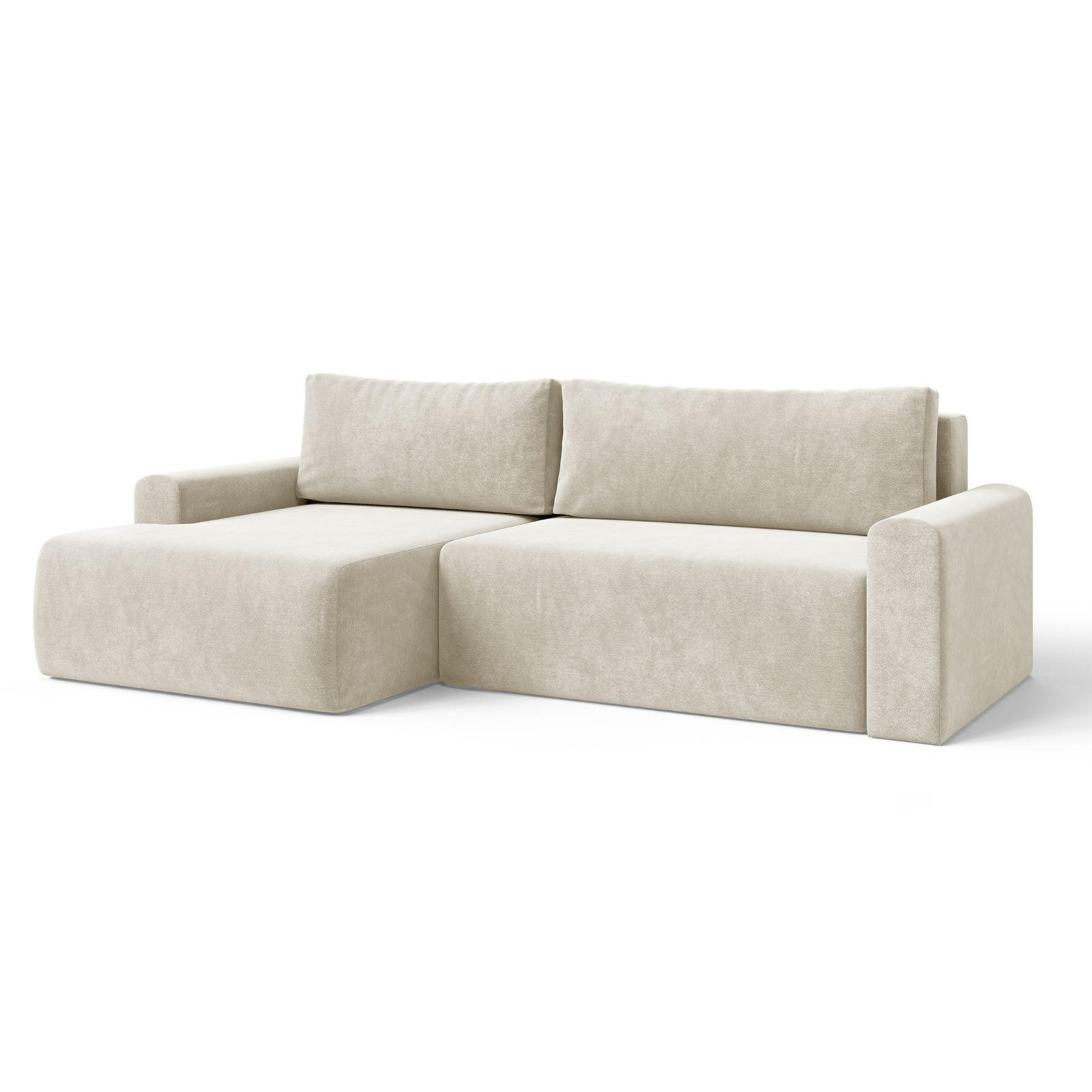 ECKSOFA MILO LARGE mit Schlaffunktion, Bettkasten und Cordbezug, Links - VIBE 03 - Creme, Holz (270/142cm) - Dekori_Interiors