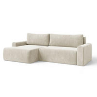 ECKSOFA MILO LARGE mit Schlaffunktion, Bettkasten und Cordbezug, Links - VIBE 03 - Creme, Holz (270/142cm) - Dekori_Interiors