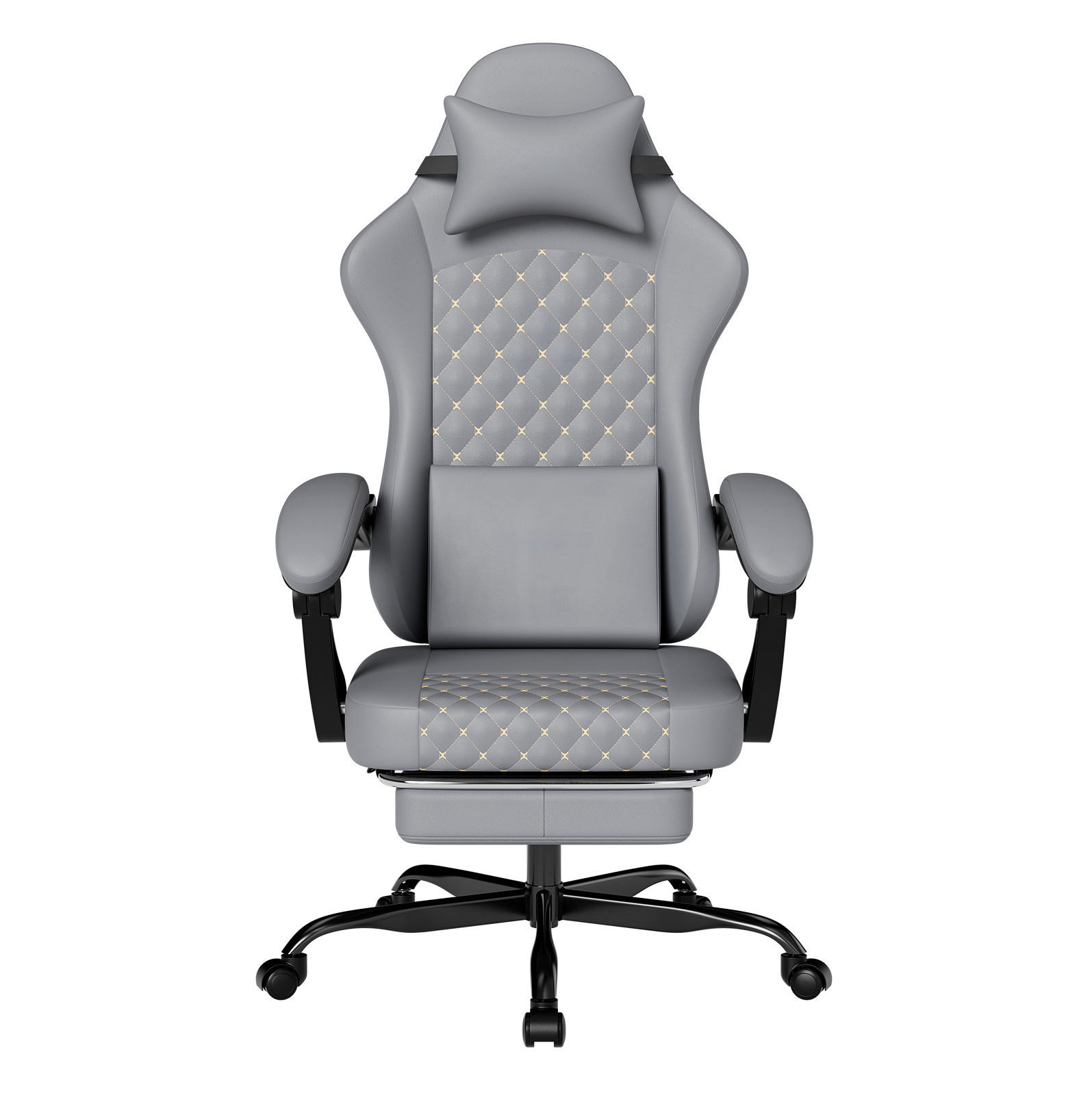 GAMING-STUHL, höhenverstellbar 10,2 cm, Rückenlehne 90–135°, Lederbezug, 58,5/63/120,5 cm, Grau - Grau, Naturmaterialen (63/120.5/58.5cm) - Redom
