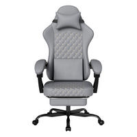 GAMING-STUHL, höhenverstellbar 10,2 cm, Rückenlehne 90–135°, Lederbezug, 58,5/63/120,5 cm, Grau - Grau, Naturmaterialen (63/120.5/58.5cm) - Redom