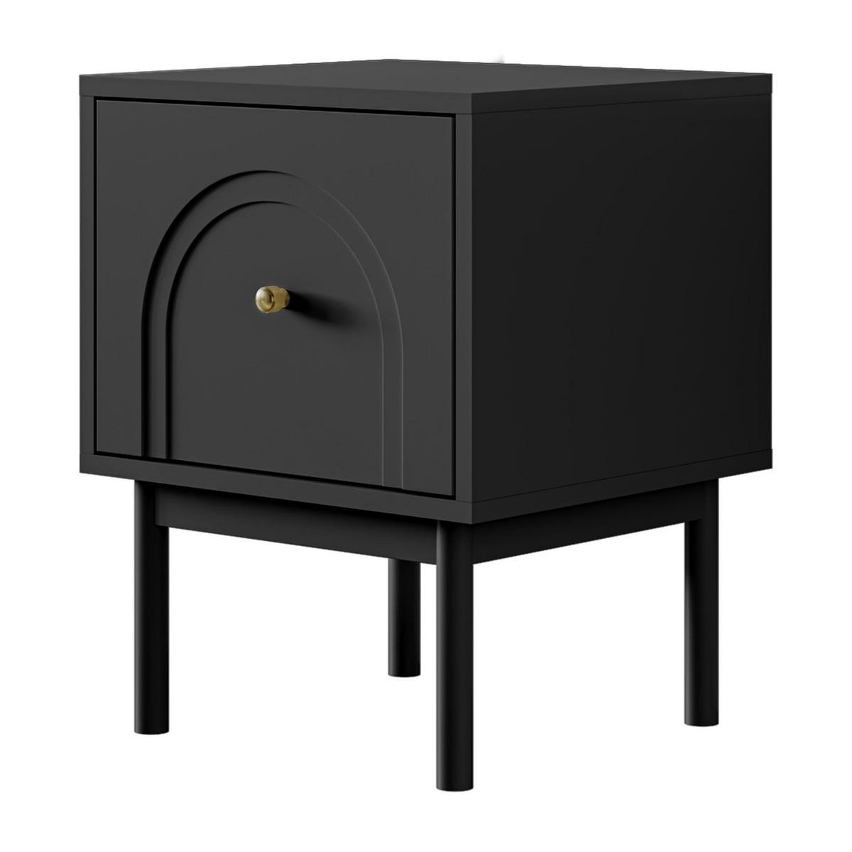 NACHTTISCH LIBERTY auf Holzbeinen schwarz - Schwarz, Holzwerkstoff (41.3/53.5/39cm) - Lookway