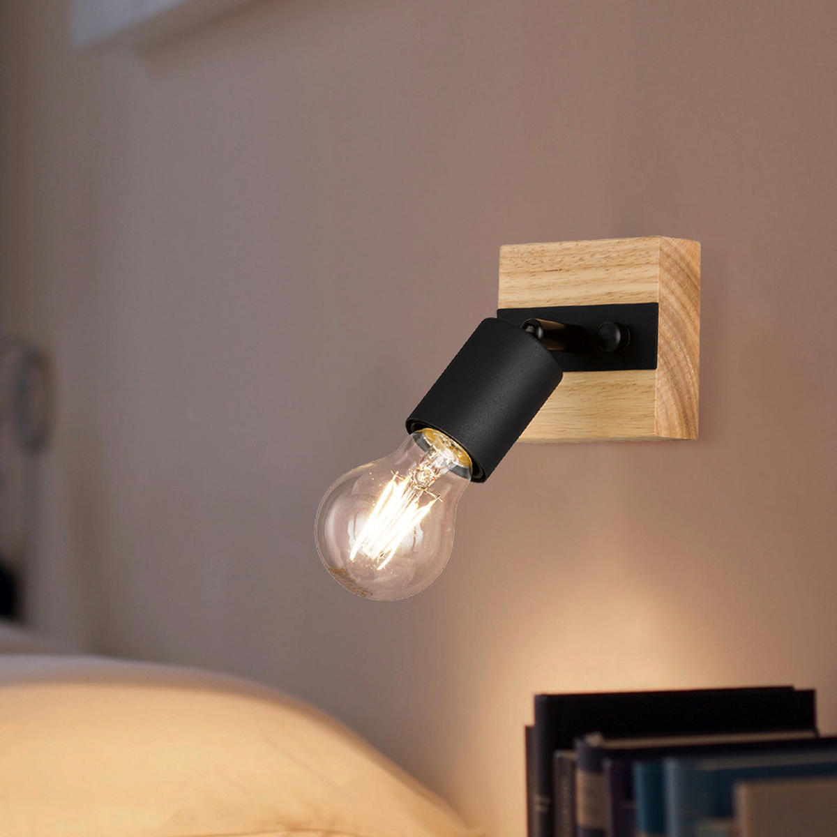 WANDLEUCHTE Holzoptik Braun Metall Schwarz - Braun, Holz (9/12/9cm)