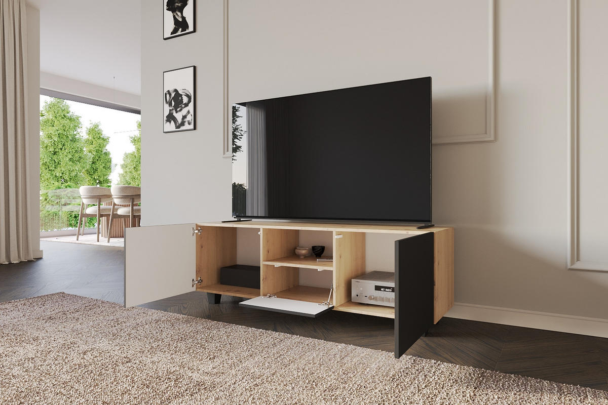 LOWBOARD ELIO-S 140x50x41 cm - Artisan / Schwarz - Schwarz/Eiche Artisan, Holzwerkstoff (140/50/41cm) - ALTDECOR