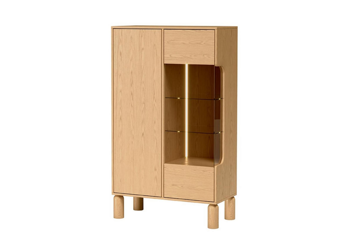 VITRINE Sanden Eiche, zweitürige Glasvitrine - Eichefarben, Holzwerkstoff (89/146/41cm) - Bettso