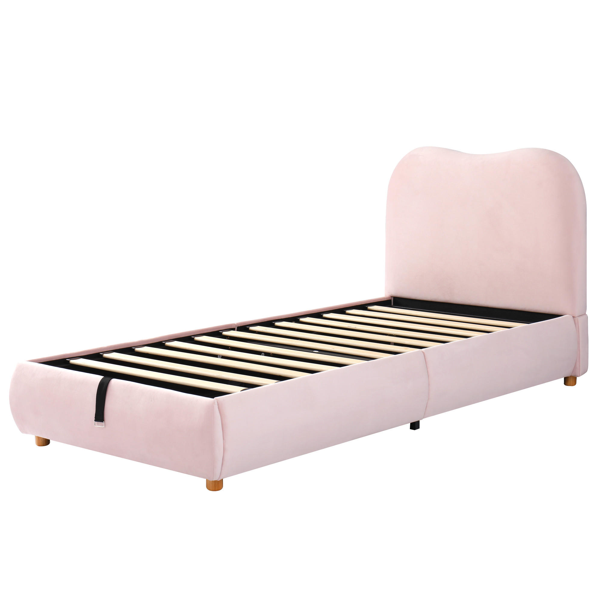 POLSTERBETT aus Samt 90x200 cm in Rosa mit Hydraulik-Stauraum - Rosa, Textil (90/200cm) - Modfu