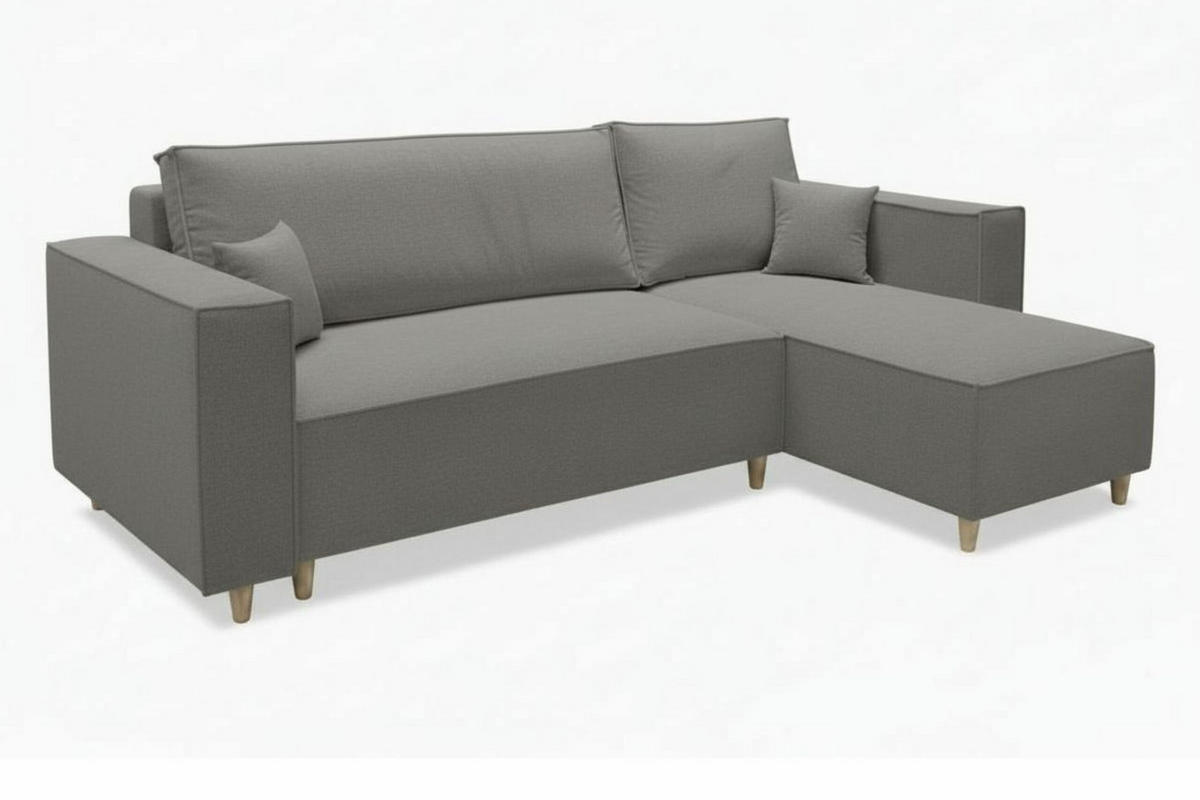 ECKSOFA RIO mit Schlaffunktion und Bettkasten, Farbe: Grau, Velourstoff, Ottomane Universal - Grau, Textil (249/142cm) - Marpur