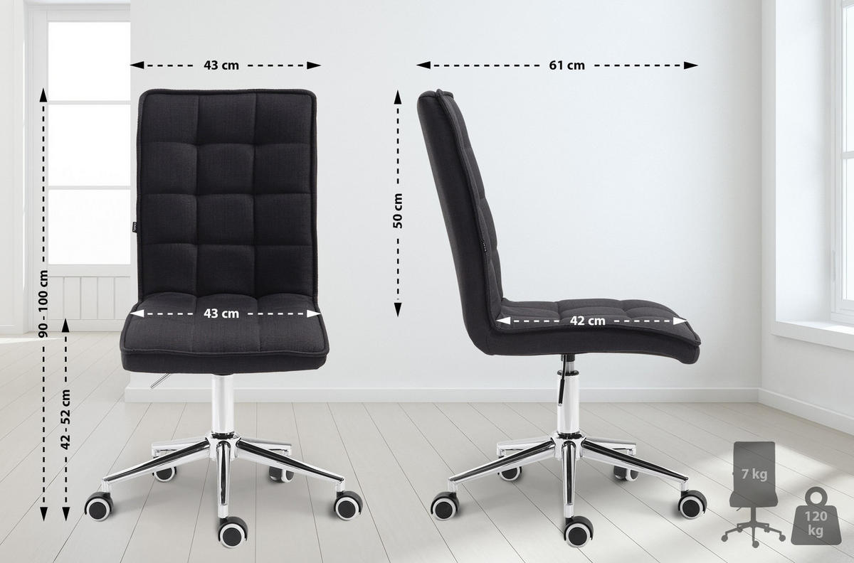 DREHSTUHL Stoff schwarz - Chromfarben/Schwarz, Textil/Metall (43/90/61cm) - CLP