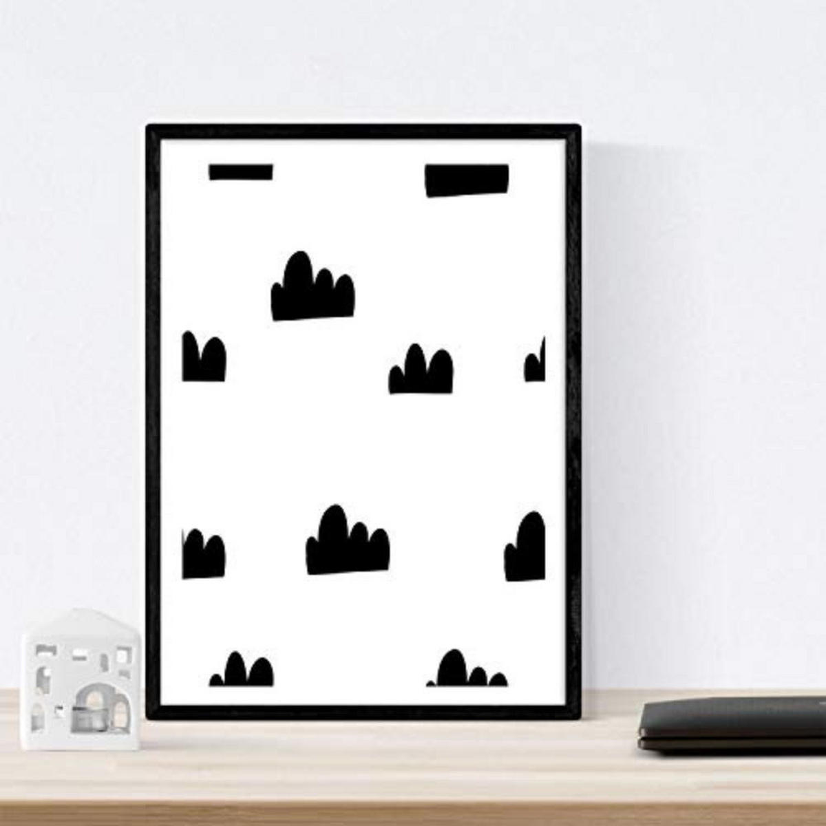 POSTER Set mit 4 Rabbit und Pinguine Tiere A4 Schwarzer Rahmen - Schwarz, Papier (29.7/3cm) - Nacnic