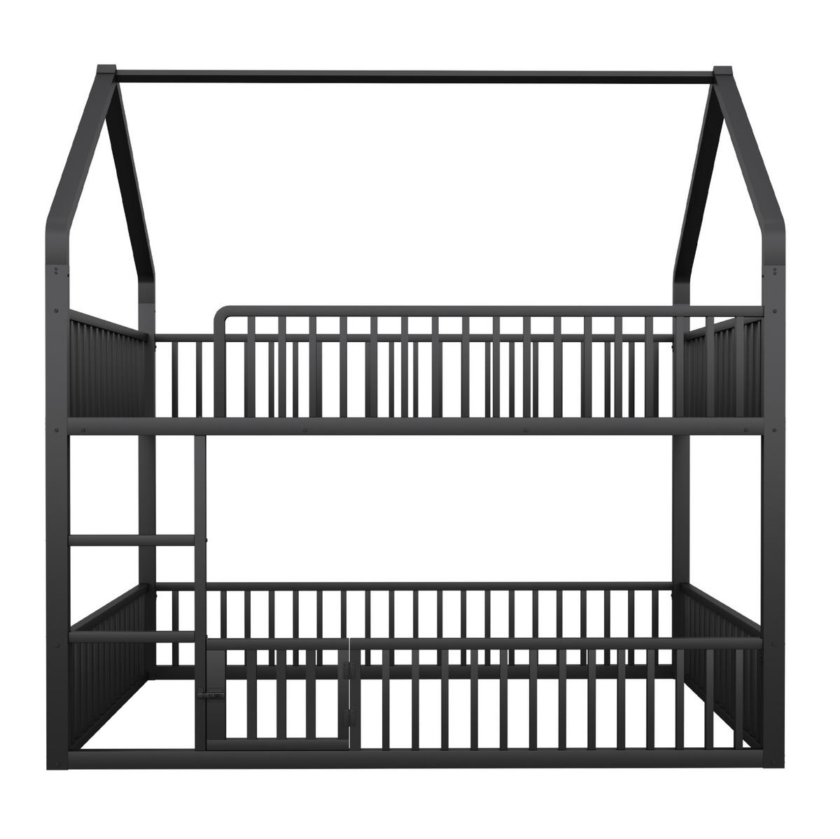 HAUSBETT 140/200 cm aus Metall in Schwarz mit Hausform und Leiter - Schwarz, Metall (140/200cm) - BEAOK